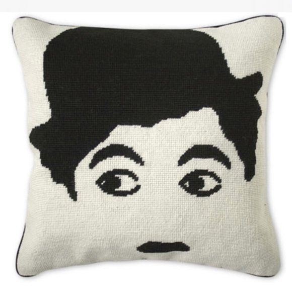 Jonathan Adler RARE Charlie Chaplin Needlepoint Pillow w/ insert 16x16 - Picture 2 of 6